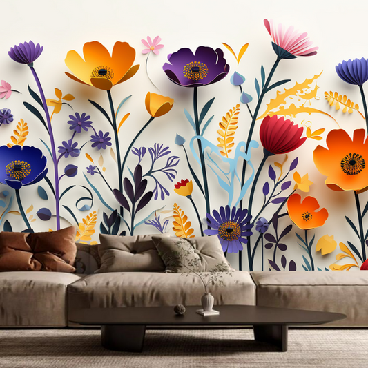 3D Paper Flowers and Plants Floral Wallpaper Wall Mural Home Decor