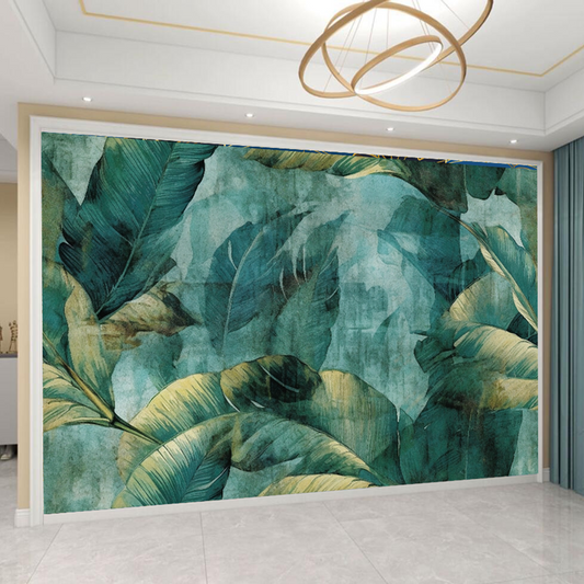 Abstract Art Print Modern Green Leaves Wallpaper Wall Mural