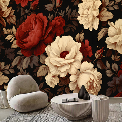 Vintage Retro Peonies Flowers Floral Wallpaper Wall Mural