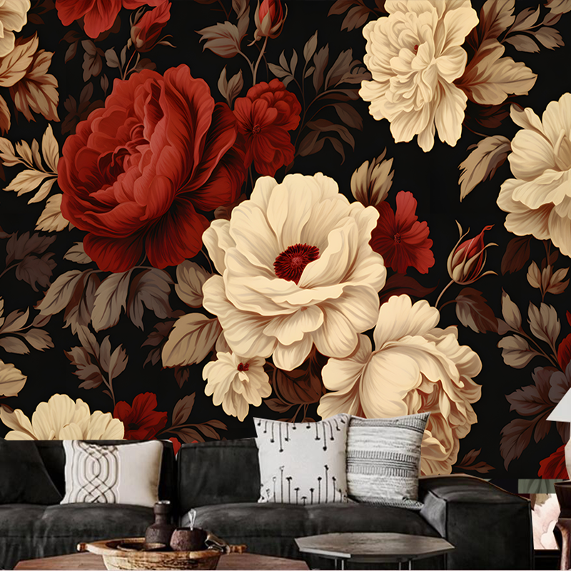 Vintage Retro Peonies Flowers Floral Wallpaper Wall Mural