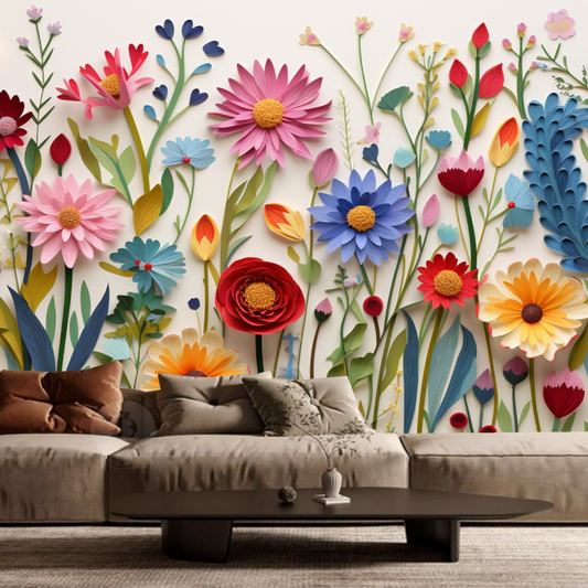 3D Paper Flowers and Plants Floral Wallpaper Wall Mural Home Decor