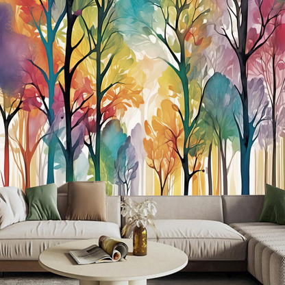 Colorful Trees Forest Nature Wallpaper Wall Mural Home Decor