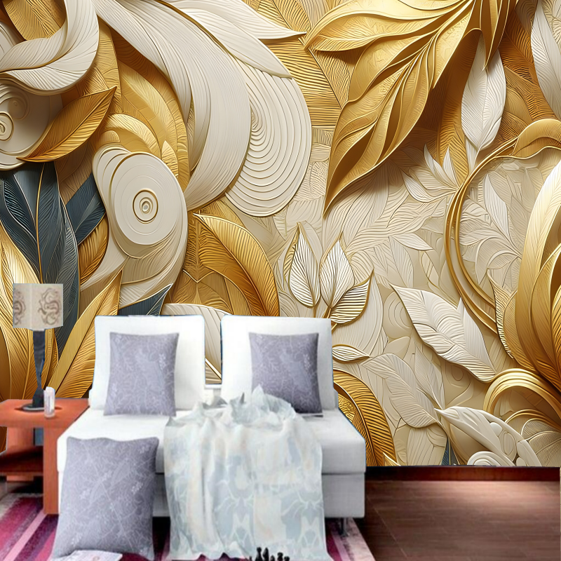 3D Gold and White Feathers Wallpaper Wall Mural Home Decor