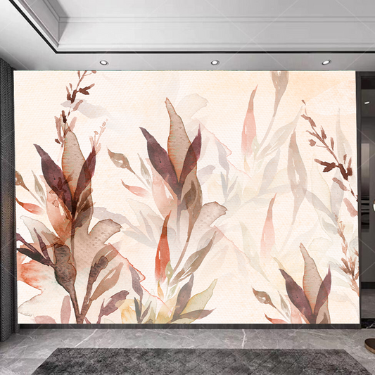 Abstract Watercolor Brown Leaf Leaves Plants Wallpaper Wall Mural