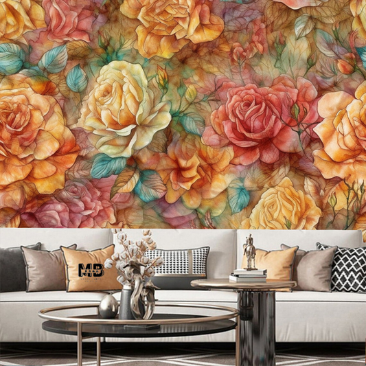 Red and Orange Flowers Floral Wallpaper Wall Mural Home Decor