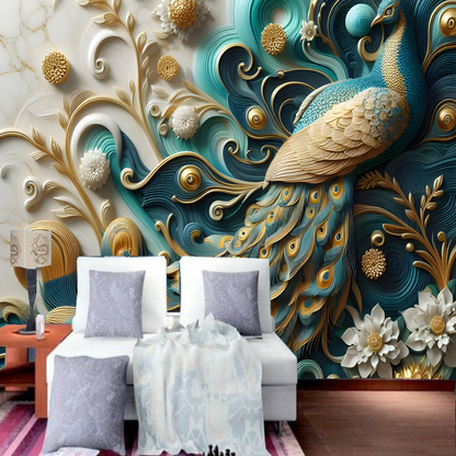 3D Blue Peacocks Wallpaper Wall Mural Home Decor