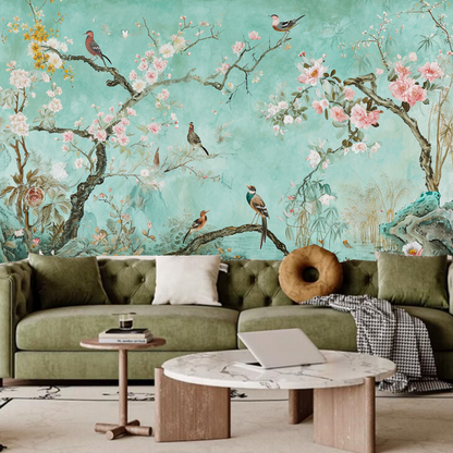 Chinoiserie Tree Flowers with Many Birds Wallpaper Wall Mural Home Decor