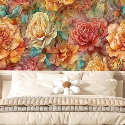 Red and Orange Flowers Floral Wallpaper Wall Mural Home Decor