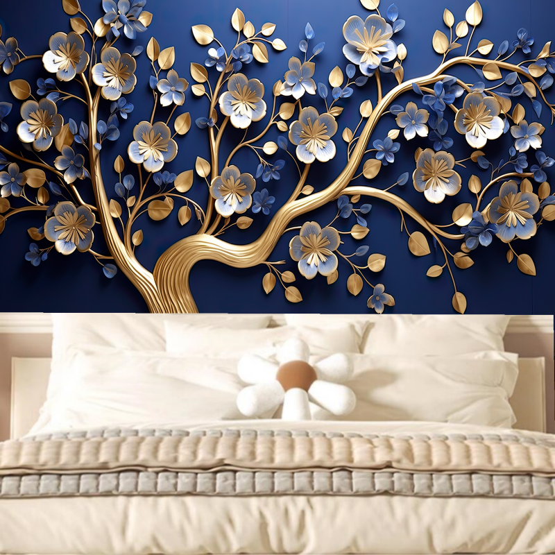 3D Hanging Blue Flowers Tree Wallpaper Wall Mural Home Decor