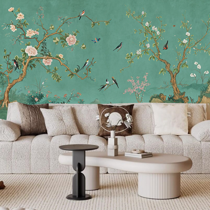 Chinoiserie Tree Flowers with Many Birds Wallpaper Wall Mural Home Decor