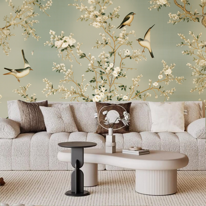 Chinoiserie Magnolia Trees with Flying Birds Wallpaper Wall Mural Wall Decor