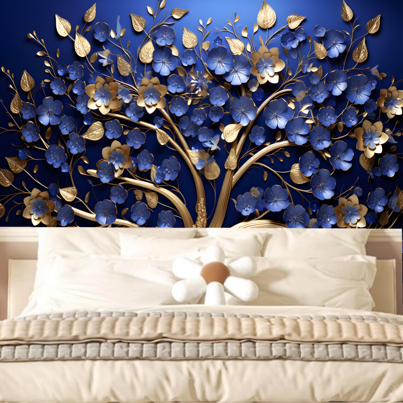 3D Hanging Blue Flowers Tree Wallpaper Wall Mural Home Decor