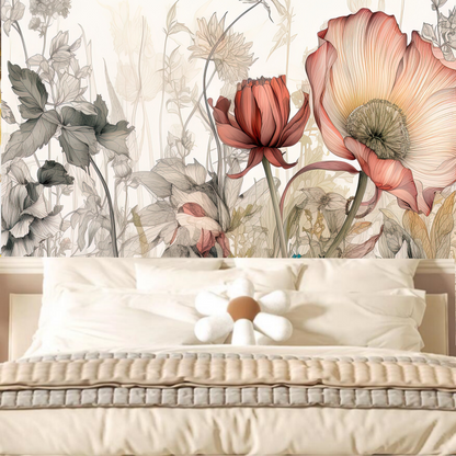 Pink Poppy Flowers Floral Wallpaper Wall Mural Home Decor