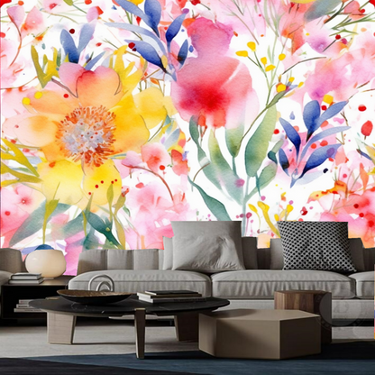 Watercolor Flowers Floral Wallpaper Wall Mural Home Decor