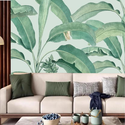 Green Leaves Tropical Plants Wallpaper Wall Mural Home Decor