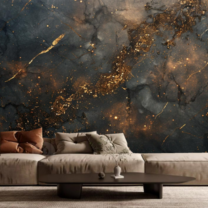 Abstract Grey and Golden Marble Wallpaper Wall Mural Home Decor