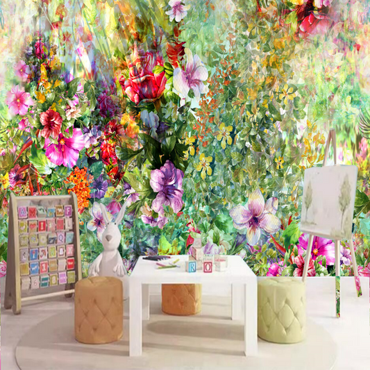 Colorful Flowers and Leaves Vine Floral Garden Wallpaper Wall Mural Home Decor