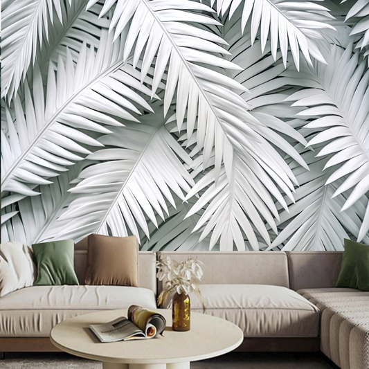 White Palm Leaf Wallpaper Wall Mural Wall Decor
