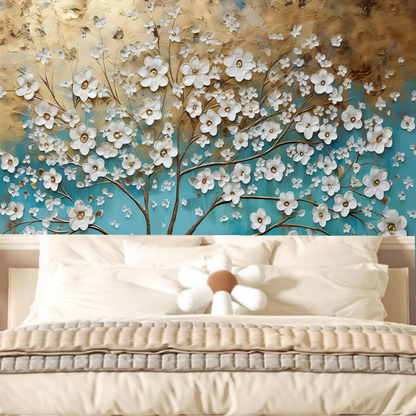 3D White Flowers Tree Wallpaper Wall Mural Home Decor