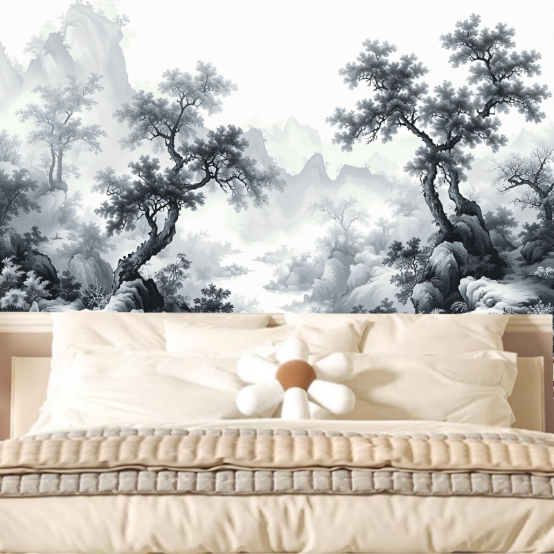 Grey Tropical Rainforest Tree and Mountains Nature Wallpaper Wall Mural Home Decor