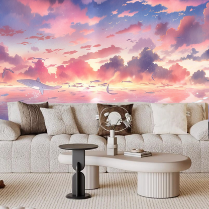 Purple and Pink Clouds with Flying Shales Wallpaper Wall Mural Wall Decor