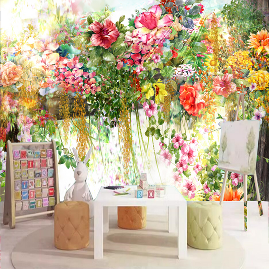 Colorful Flowers and Leaves Vine Floral Garden Wallpaper Wall Mural Home Decor