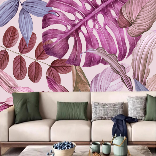 Purple Leaves Tropical Plants Wallpaper Wall Mural Home Decor