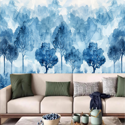 Abstract Blue Trees Forest Nature Wallpaper Wall Mural Home Decor