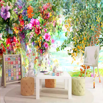 Colorful Flowers and Leaves Vine Floral Garden Wallpaper Wall Mural Home Decor