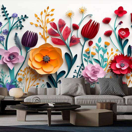 3D Paper Flowers and Plants Floral Wallpaper Wall Mural Home Decor