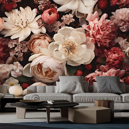 Dark Background Rose Flowers Floral Wallpaper Wall Mural Home Decor