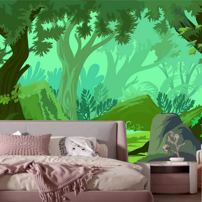 Watercolor Tree Forest Jungle Kids' Babies' Children's Room Nursery Wallpaper Wall Mural Home Decor