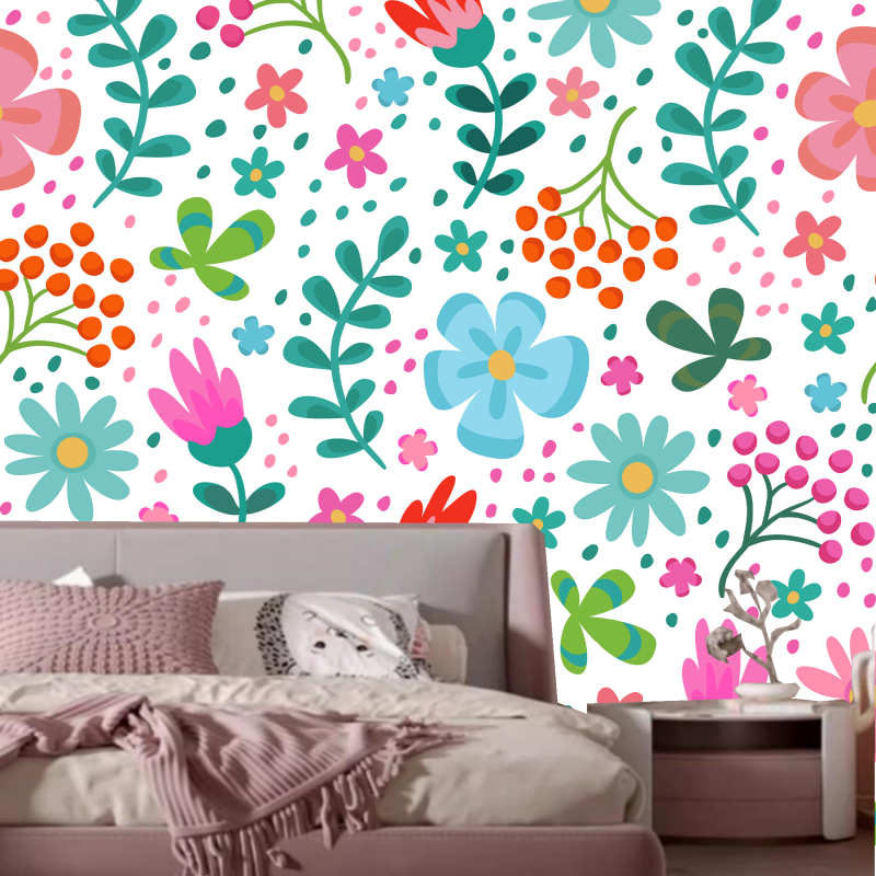 Watercolor Flowers and Leaves Herbs Kids' Baby Girls' Room Nursery Wallpaper Wall Mural Home Decor