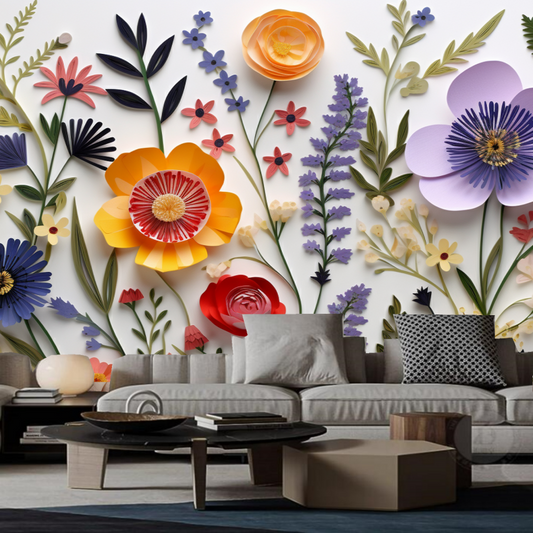 3D Paper Flowers and Plants Floral Wallpaper Wall Mural Home Decor