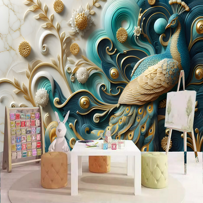 3D Blue Peacocks Wallpaper Wall Mural Home Decor