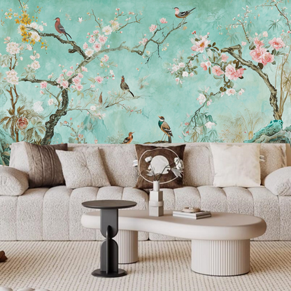 Chinoiserie Tree Flowers with Many Birds Wallpaper Wall Mural Home Decor