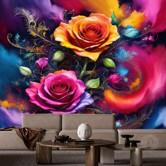 3D Orange and Pink Rose Flower Floral Wallpaper Wall Mural Home Decor