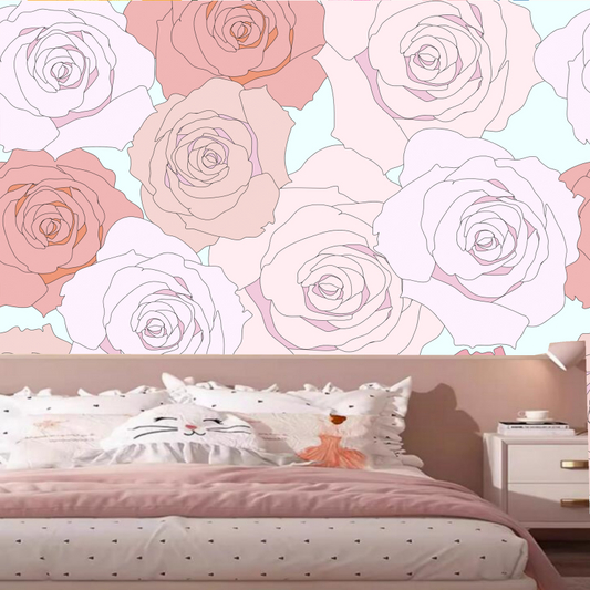 Watercolor Pink Rose Flowers Floral Kids' Baby Girls' Room Nursery Wallpaper Wall Mural Home Decor