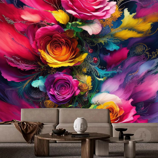 3D Multi-colored Rose Flower Floral Wallpaper Wall Mural Home Decor