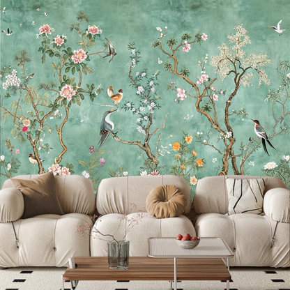 Chinoiserie Tree Flowers with Many Birds Wallpaper Wall Mural Home Decor