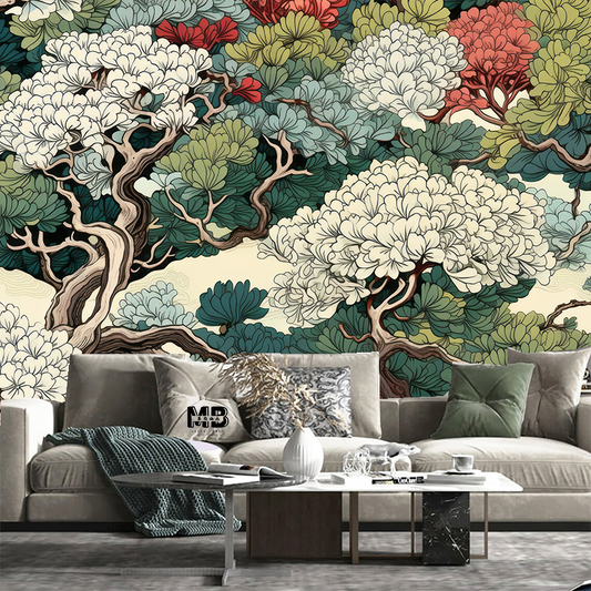 Chinese Style Pine Tree Forest Nature Wallpaper Wall Mural Home Decor