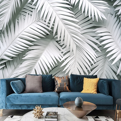 White Palm Leaf Wallpaper Wall Mural Wall Decor