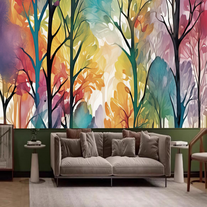 Colorful Trees Forest Nature Wallpaper Wall Mural Home Decor