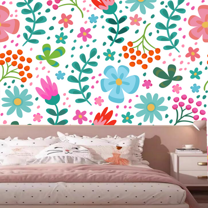 Watercolor Flowers and Leaves Herbs Kids' Baby Girls' Room Nursery Wallpaper Wall Mural Home Decor