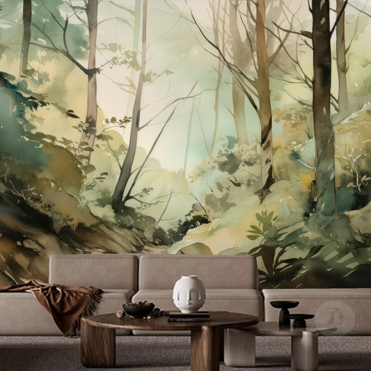 Watercolor Scene Trees Forest Jungle Wallpaper Wall Mural Home Decor