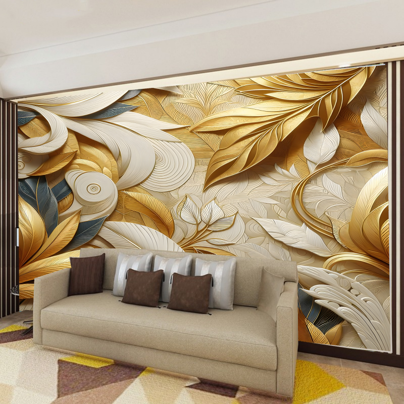 3D Gold and White Feathers Wallpaper Wall Mural Home Decor