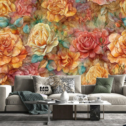 Red and Orange Flowers Floral Wallpaper Wall Mural Home Decor