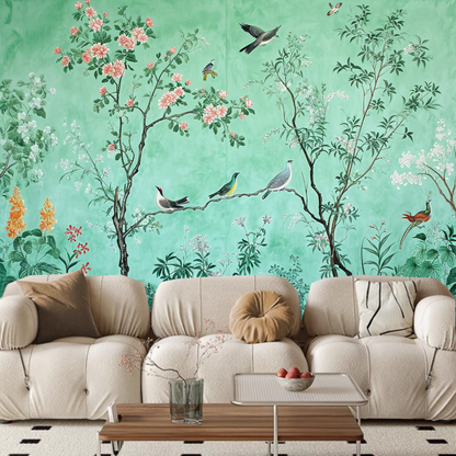 Chinoiserie Tree Flowers with Many Birds Wallpaper Wall Mural Home Decor