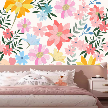 Watercolor Flowers and Leaves Herbs Kids' Baby Girls' Room Nursery Wallpaper Wall Mural Home Decor