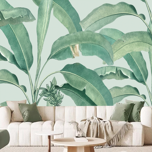 Green Leaves Tropical Plants Wallpaper Wall Mural Home Decor